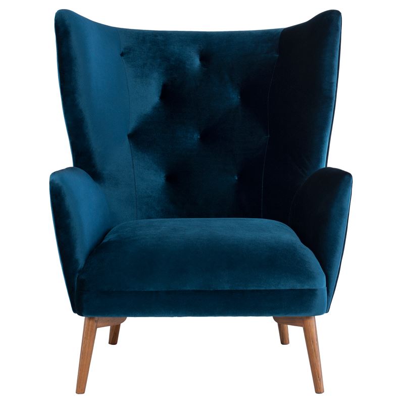 Klara Velvet High-Back Arm Chair - Midnight Blue