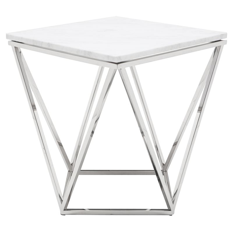 Sioule Marble End Table - White/Silver