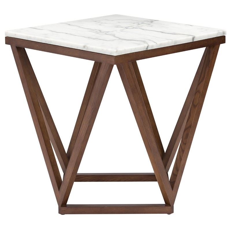 Sioule Marble End Table - White/Walnut