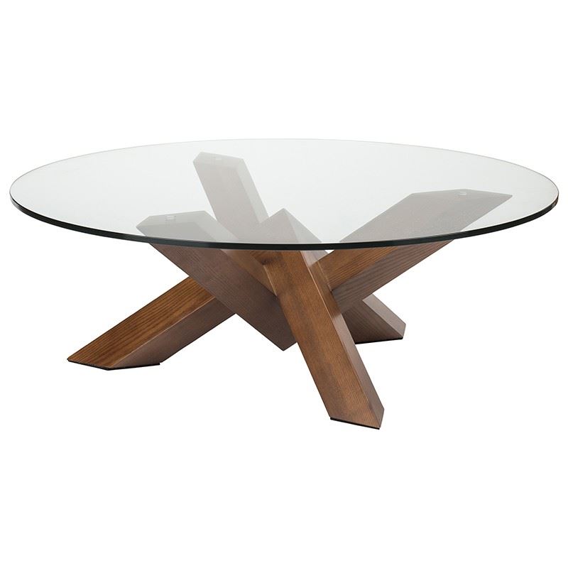 Rasis 41.5" Round Glass Coffee Table - Walnut