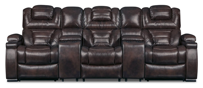 Strathmeyer 5-Piece Genuine Leather Home Theatre Power Reclining Sectional - Brown
