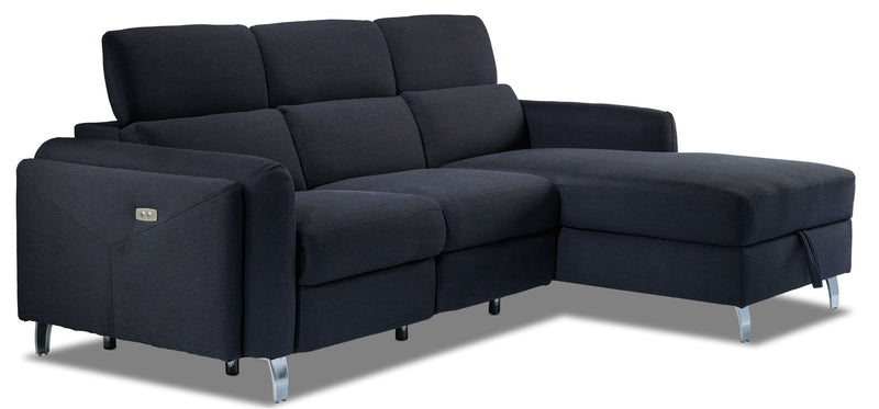Rieslaner 3-Piece Power Reclining Sectional with Right-Facing Storage Chaise - Blue