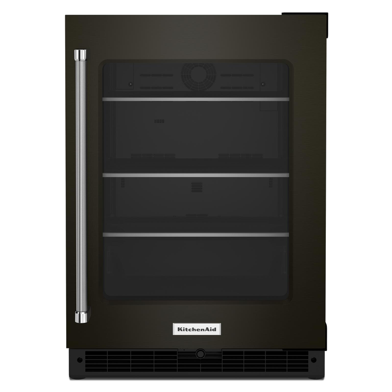 KitchenAid Black Stainless Steel 24" Undercounter Refrigerator with Glass Door and Shelves with Metallic Accents ( 5.20 Cu.Ft ) - KURR314KBS