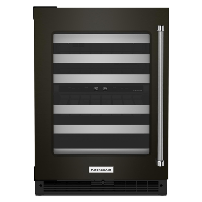 KitchenAid Black Stainless Undercounter Wine Cellar with Glass Door and Metal-Front Racks (4.97 Cu. Ft ) - KUWL314KBS