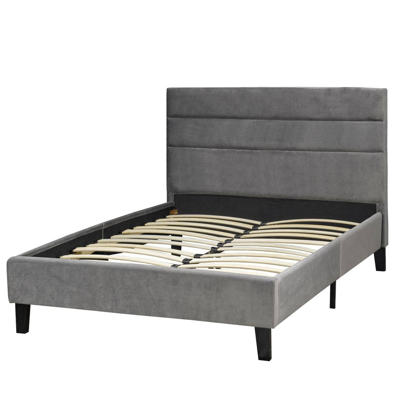 Volos Velvet Queen Platform Bed - Grey