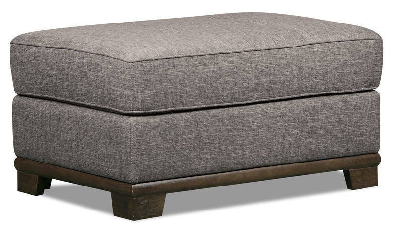 Oxford Linen-Look Fabric Ottoman - Light Grey