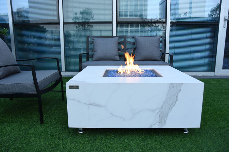 Tambora Marble Porcelain Fire Pit (Elementi) - White/Propane