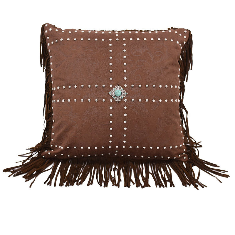 Jinetepe Fringe Faux Leather Decorative Pillow - Brown/Blue