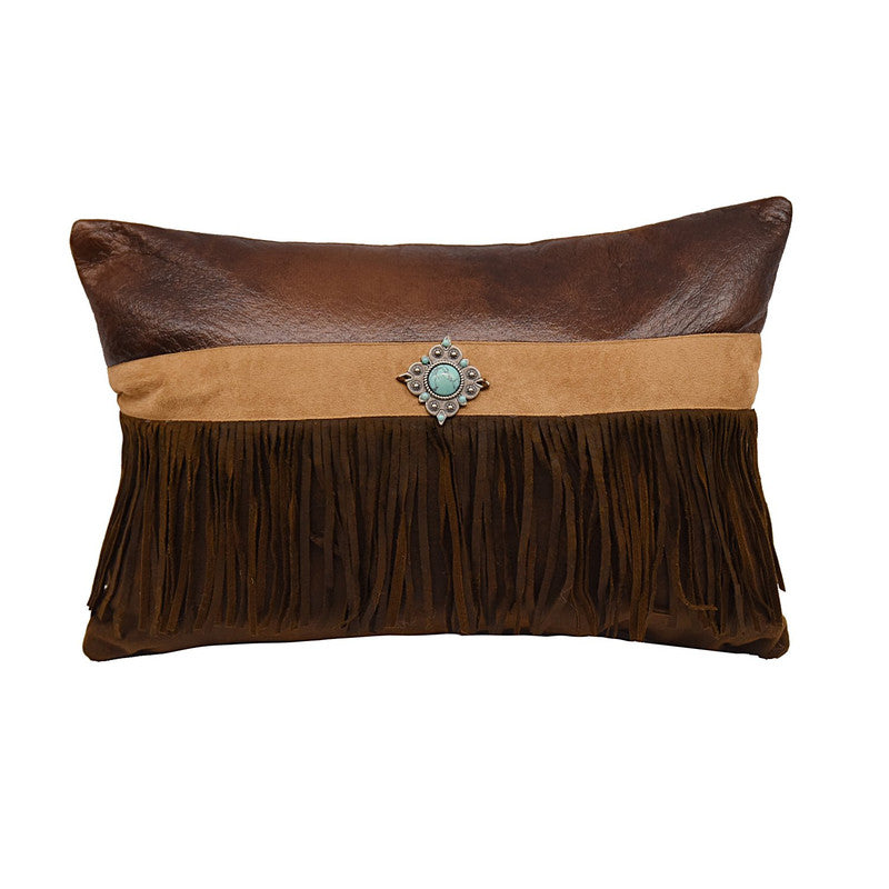 Jinetepe Fringe Faux Leather Decorative Pillow - Brown/Tan