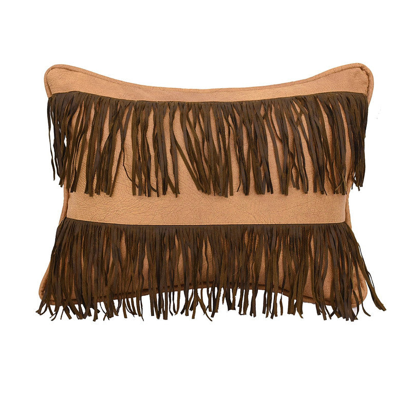 Jinetepe 16 x 21 Fringe Faux Leather Decorative Pillow - Tan/Dark Brown