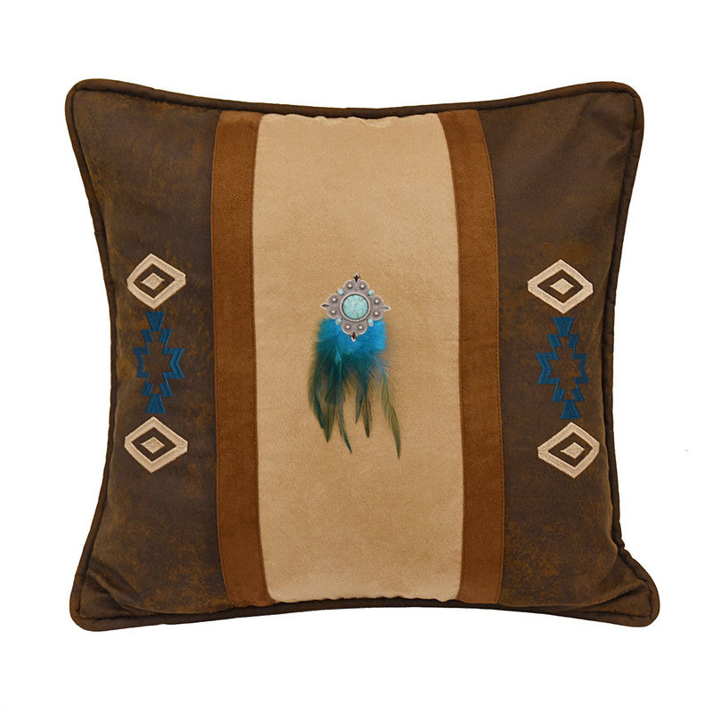 Jinetepe Feathered Faux Suede Decorative Pillow - Brown/Tan/Blue