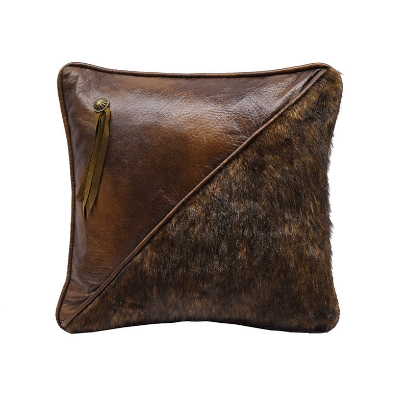 Jinetepe Jo Faux Leather/Fur Decorative Pillow - Dark Brown