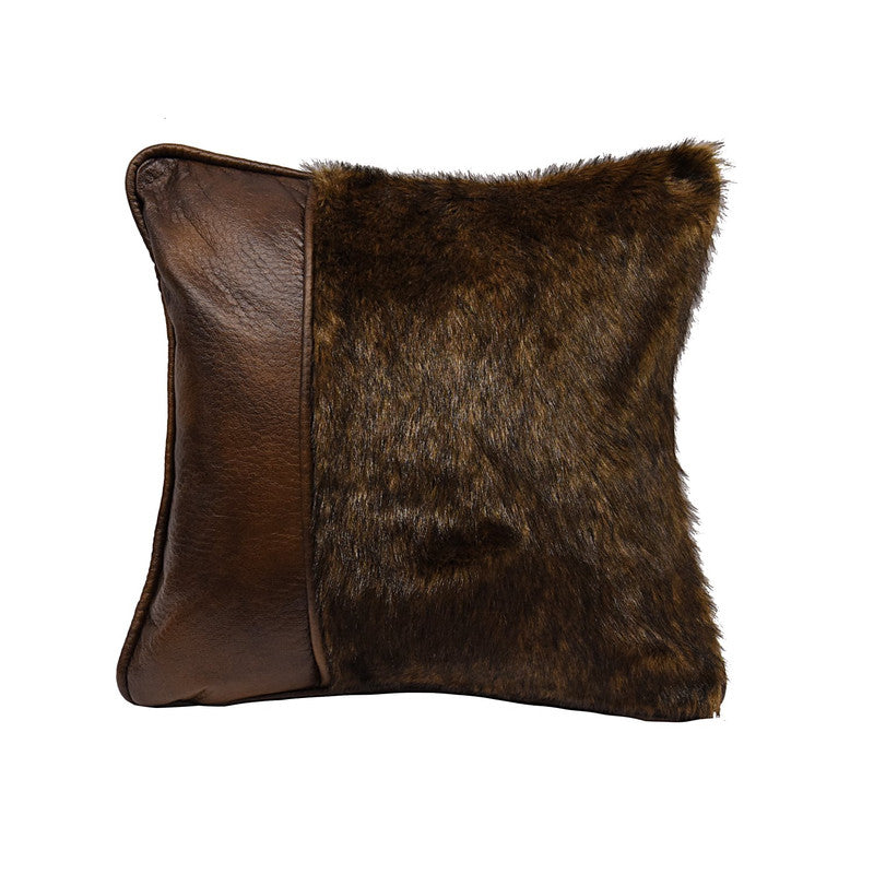 Jinetepe Faux Leather/Fur Decorative Pillow - Dark Brown