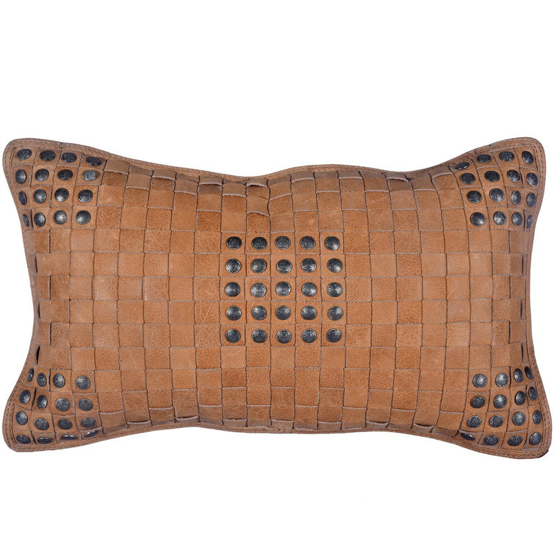 Siuna Genuine Leather Studded Decorative Pillow - Tan