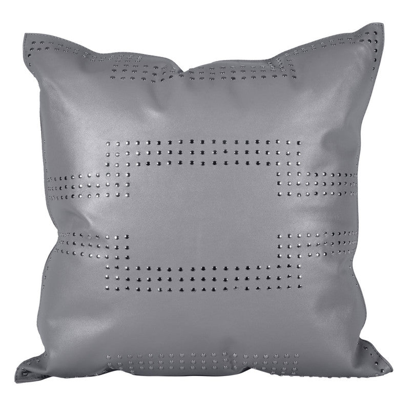 Odo Genuine Leather Studded Decorative Pillow - Grey
