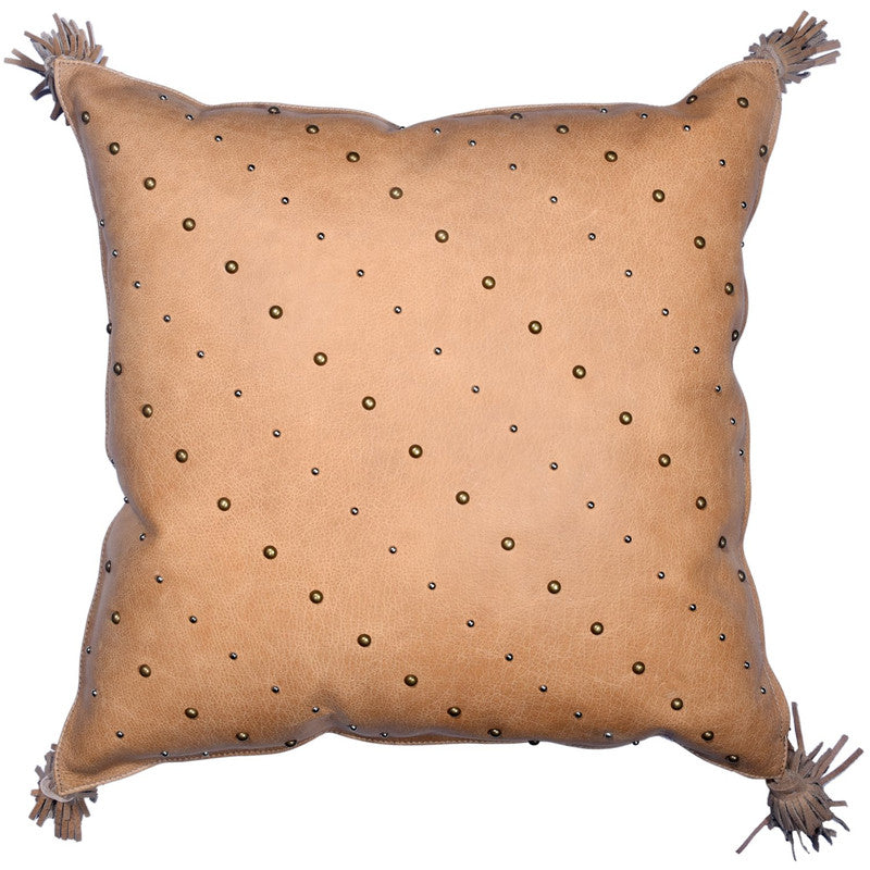Siuna Genuine Leather Tassle Decorative Pillow - Tan