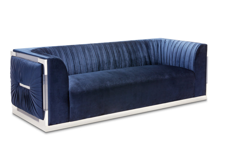 Naeyer Stunning Pleated Velvet Sofa - Blue