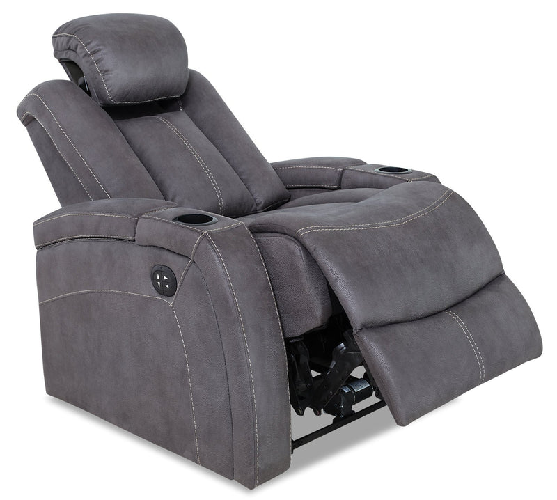 Terrell Faux Suede Power Reclining Chair - Pewter