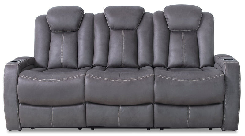 Terrell Faux Suede Power Reclining Sofa - Pewter