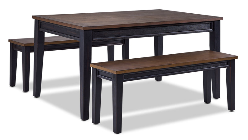 Grand Noir Dining Set with Benches - Ebony/Driftwood