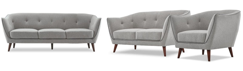 Jasmine II Sofa, Loveseat and Chair Set - Light Grey
