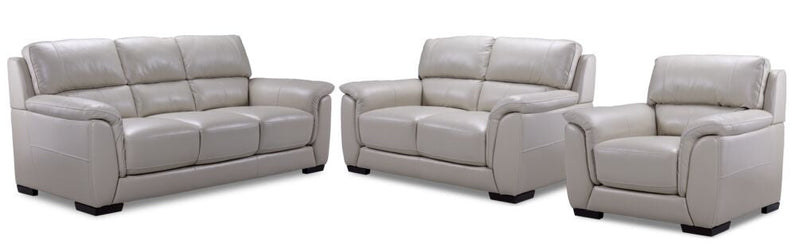 Pendragon Leather Sofa, Loveseat and Chair Set - Grey