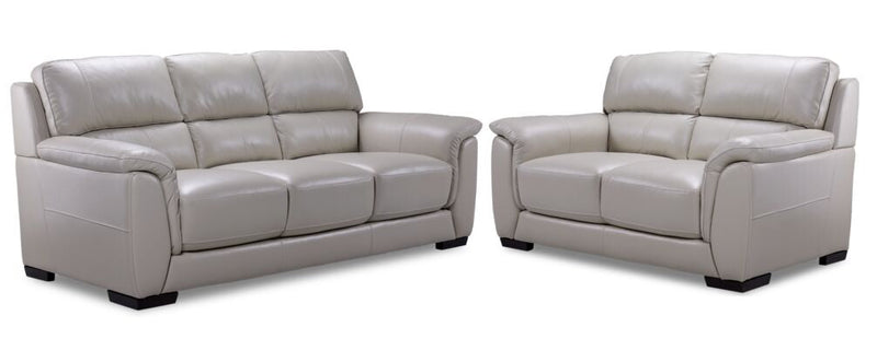 Pendragon Leather Sofa and Loveseat Set - Grey