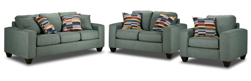Hixon Sofa, Loveseat and Chair Set - Jade