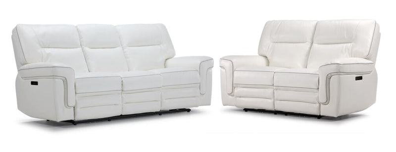 Carwell Dual Power Reclining Sofa and Dual Power Reclining Loveseat Set - White