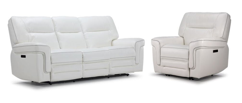 Carwell Dual Power Reclining Sofa and Dual Power Recliner Set - White