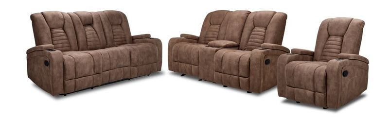 Langsdale Reclining Sofa, Loveseat and Chair Set - Mocha