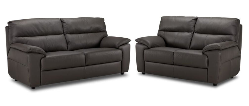 Chicago Leather Sofa and Loveseat Set - Grey