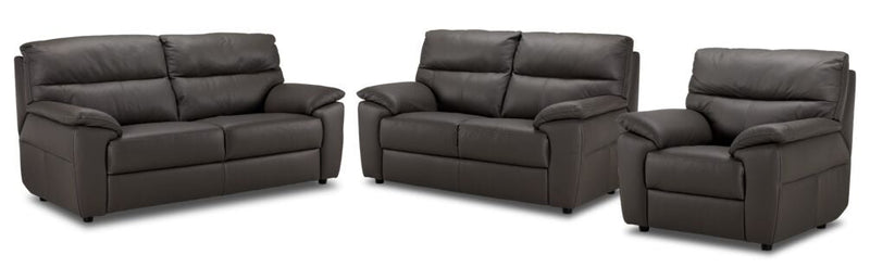 Chicago Leather Sofa, Loveseat and Chair Set - Grey