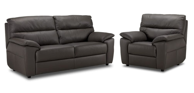 Chicago Leather Sofa and Chair Set - Grey