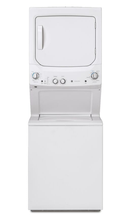 GE White Unitized Spacemaker® Washer (4.4 Cu.Ft.) and White Gas Dryer (5.9 Cu.Ft.) - GUD27GSSMWW