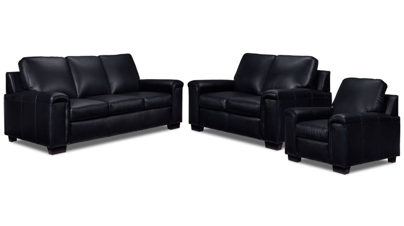 Webster Leather Sofa, Loveseat And Chair Set - Black