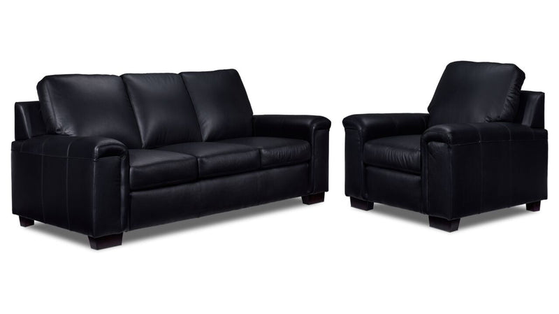 Webster Leather Sofa And Chair Set - Black