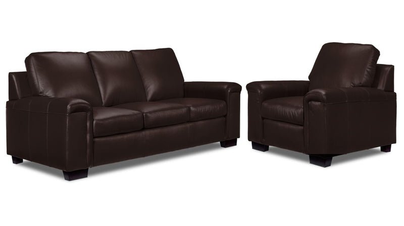 Webster Leather Sofa and Chair Set - Mocha