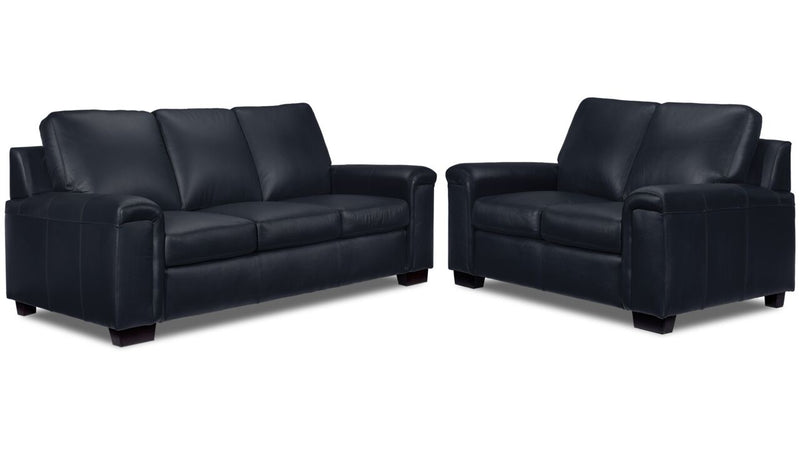 Webster Leather Sofa and Loveseat Set - Navy