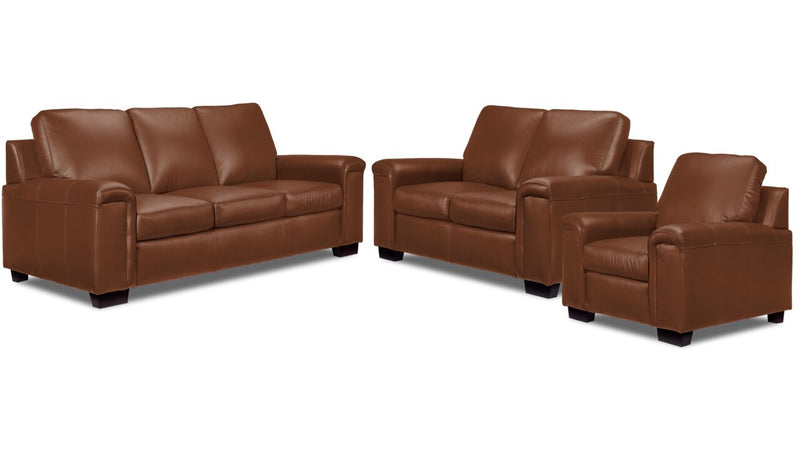 Webster Leather Sofa, Loveseat and Chair Set - Saddle