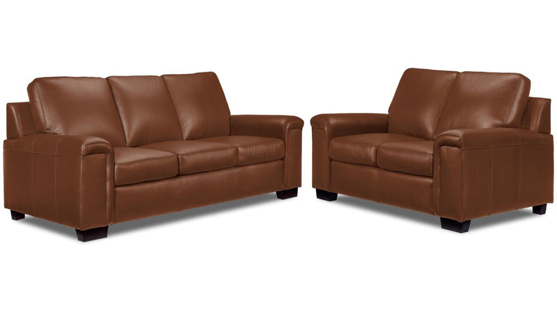 Webster Leather Sofa and Loveseat Set - Saddle