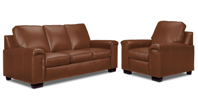 Webster Leather Sofa and Chair Set - Saddle