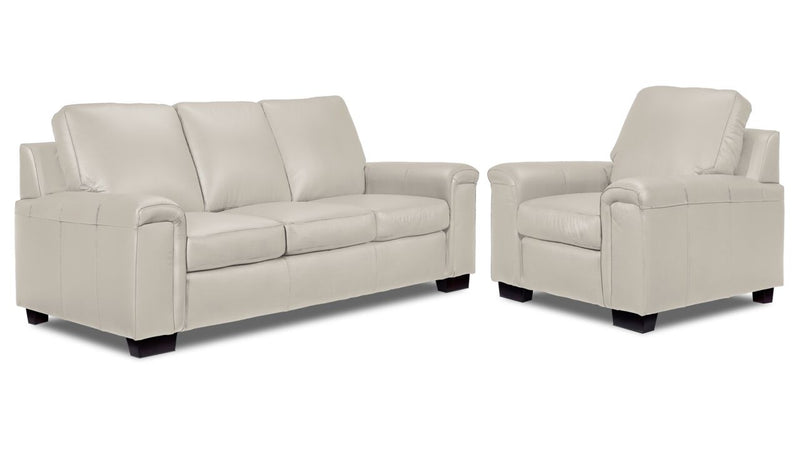Webster Leather Sofa and Chair Set - Silver Grey