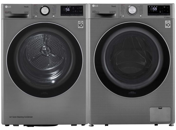 LG Platinum Steel Compact Front-Load Washer (2.6 cu. ft.) & Ventless Electric Dryer (4.2 cu. ft.) - WM1455HPA/DLHC1455P