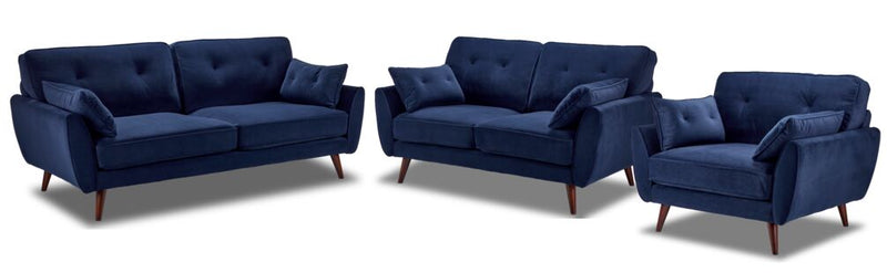 Baldwin Sofa, Loveseat and Chair Set - Blue