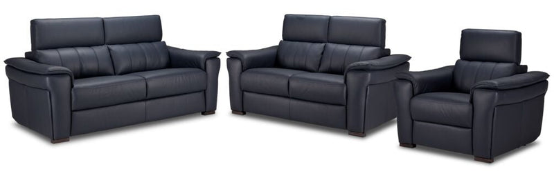 Croft Leather Sofa, Loveseat and Chair Set - Blue