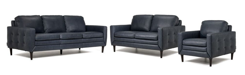 Rymal Leather Sofa, Loveseat and Chair Set - Blue