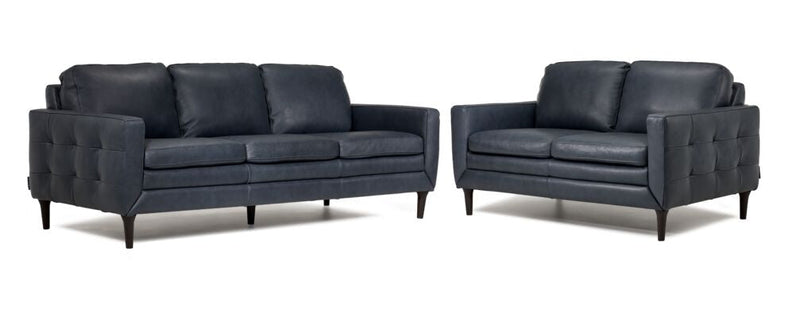 Rymal Leather Sofa and Loveseat Set - Blue