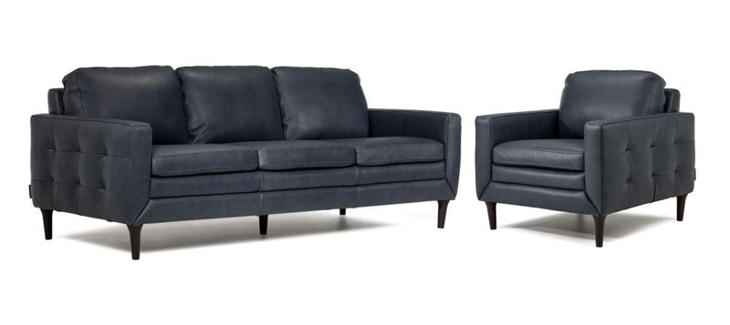Rymal Leather Sofa and Chair Set - Blue