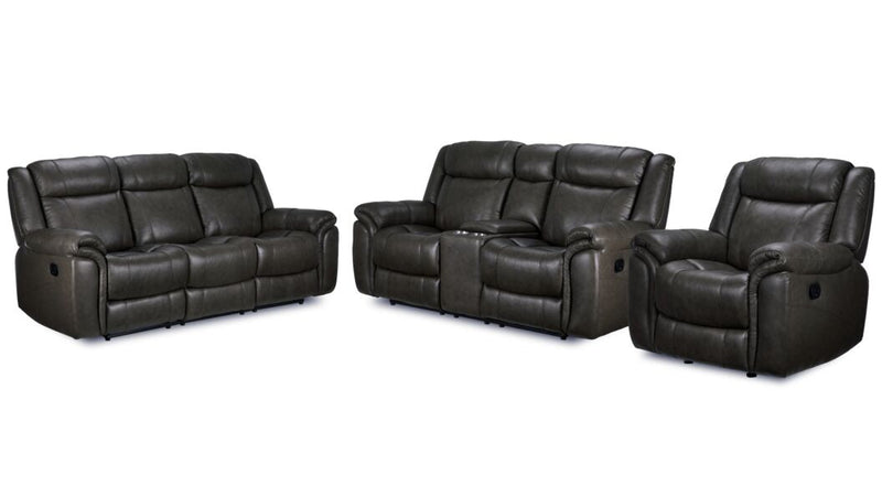 Cassville Reclining Leather Sofa, Loveseat and Rocker Recliner Set - Grey